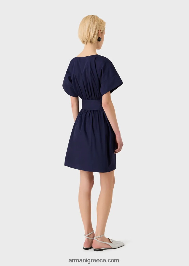 γυναίκες Armani Βαμβακερό φόρεμα με γυαλόχαρτο με φύλλο 4046R693 ναυτικό μπλε