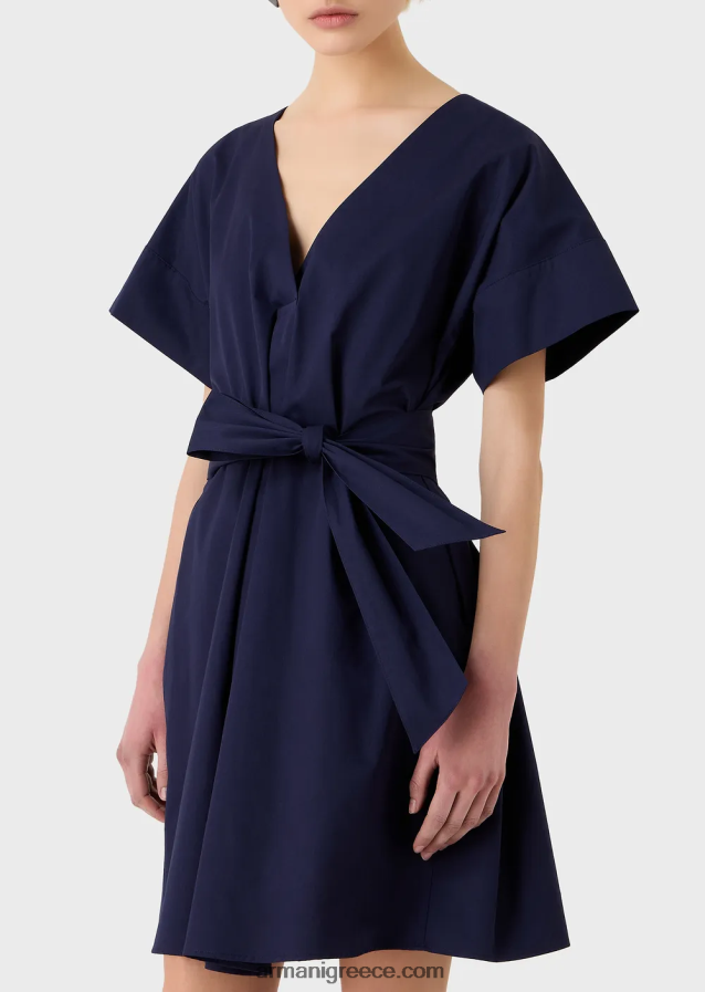 γυναίκες Armani Βαμβακερό φόρεμα με γυαλόχαρτο με φύλλο 4046R693 ναυτικό μπλε