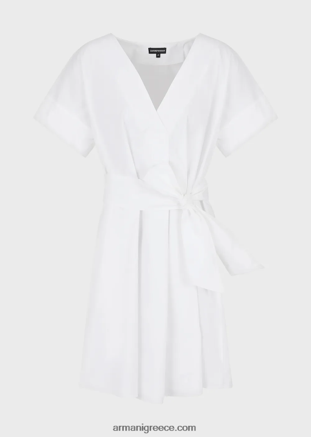 γυναίκες Armani Βαμβακερό φόρεμα με γυαλόχαρτο με φύλλο 4046R694 άσπρο