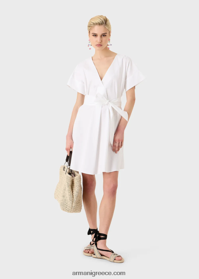 γυναίκες Armani Βαμβακερό φόρεμα με γυαλόχαρτο με φύλλο 4046R694 άσπρο