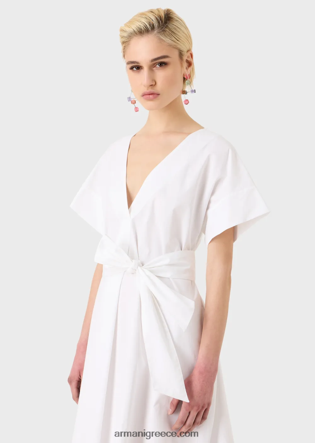 γυναίκες Armani Βαμβακερό φόρεμα με γυαλόχαρτο με φύλλο 4046R694 άσπρο