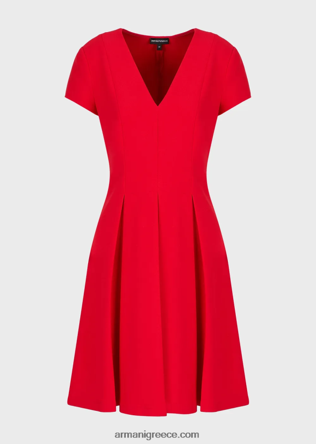 γυναίκες Armani Φόρεμα με λαιμόκοψη V με πιέτες godet 4046R697 το κόκκινο