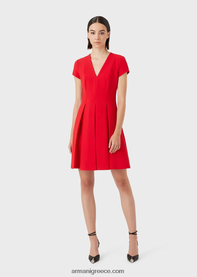 γυναίκες Armani Φόρεμα με λαιμόκοψη V με πιέτες godet 4046R697 το κόκκινο