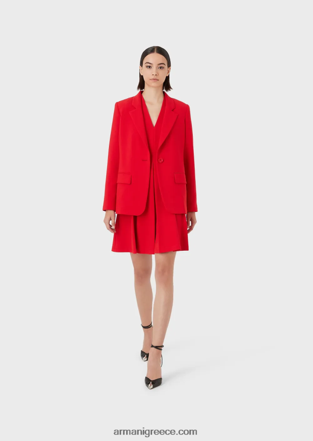 γυναίκες Armani Φόρεμα με λαιμόκοψη V με πιέτες godet 4046R697 το κόκκινο