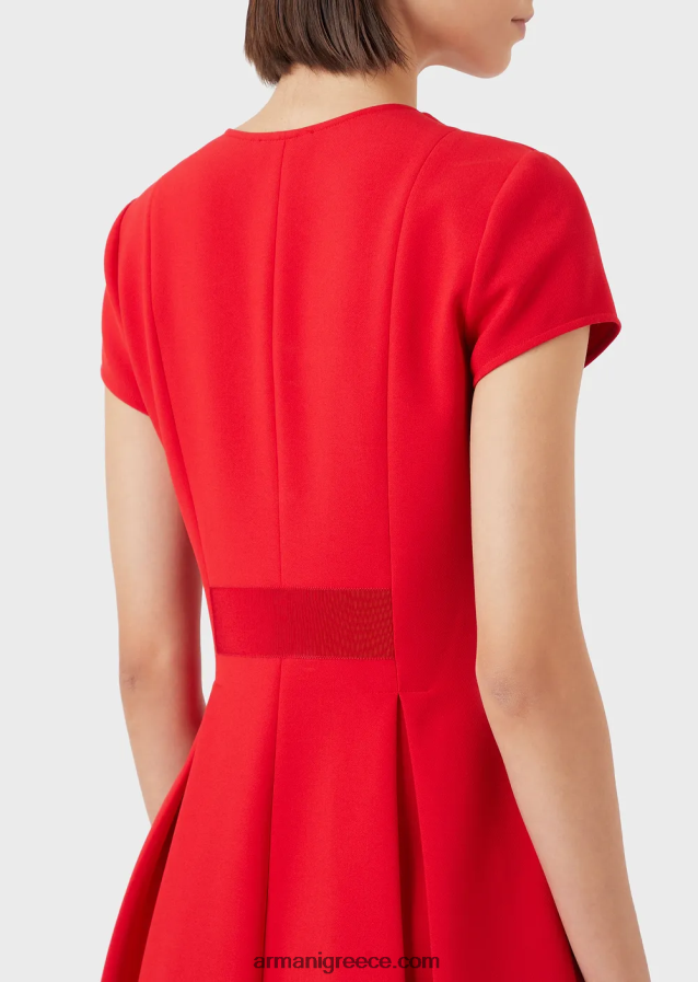 γυναίκες Armani Φόρεμα με λαιμόκοψη V με πιέτες godet 4046R697 το κόκκινο