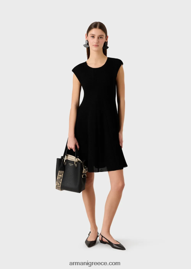γυναίκες Armani Φόρεμα με οθωμανικό αποτέλεσμα barre jersey 4046R6110 μαύρος