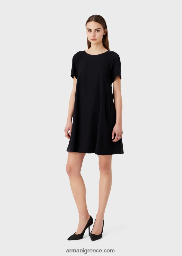 γυναίκες Armani φουσκωτό φόρεμα σε τεχνική cady με κουμπιά 4046R681 ναυτικό μπλε