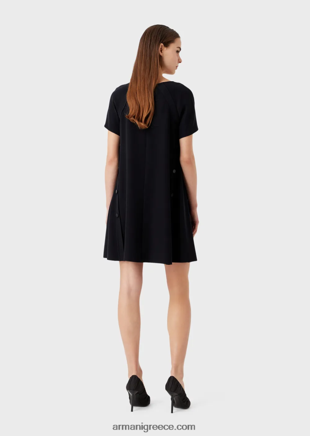 γυναίκες Armani φουσκωτό φόρεμα σε τεχνική cady με κουμπιά 4046R681 ναυτικό μπλε