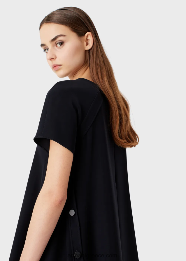 γυναίκες Armani φουσκωτό φόρεμα σε τεχνική cady με κουμπιά 4046R681 ναυτικό μπλε