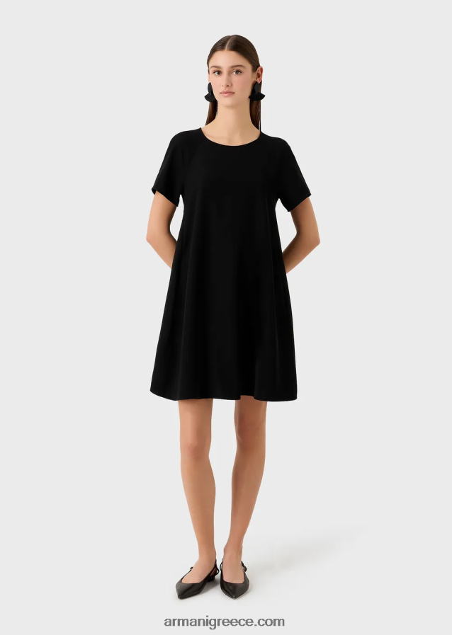 γυναίκες Armani φουσκωτό φόρεμα σε τεχνική cady με κουμπιά 4046R682 μαύρος
