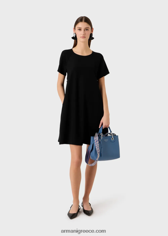γυναίκες Armani φουσκωτό φόρεμα σε τεχνική cady με κουμπιά 4046R682 μαύρος