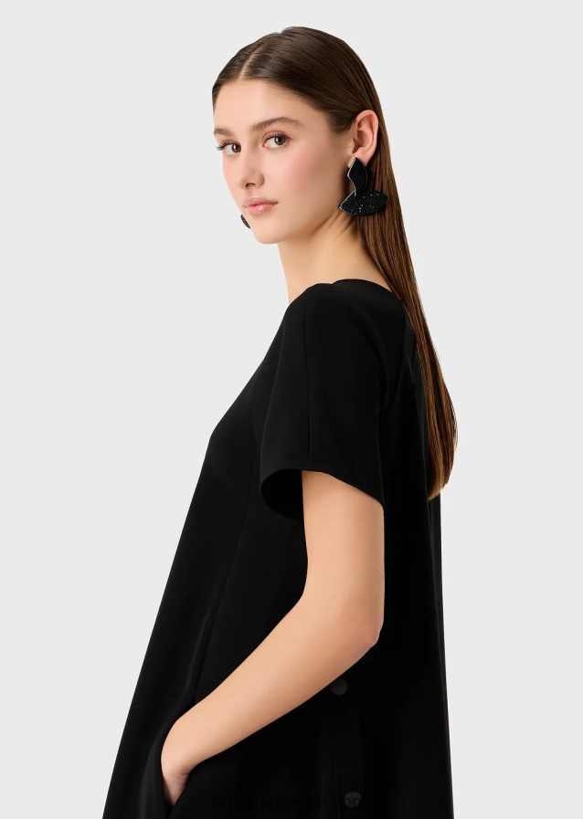 γυναίκες Armani φουσκωτό φόρεμα σε τεχνική cady με κουμπιά 4046R682 μαύρος