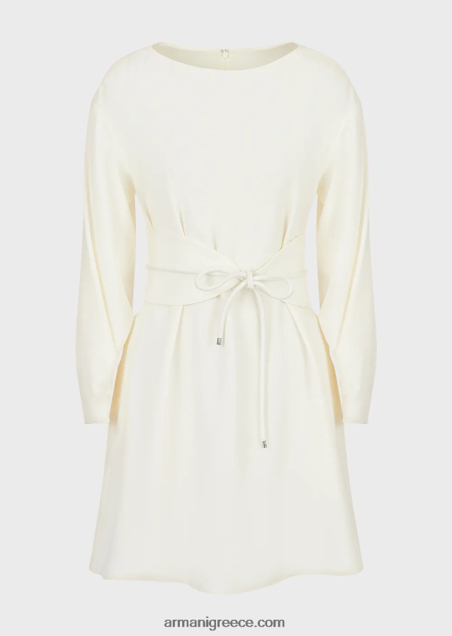 γυναίκες Armani τουνίκ φόρεμα σε τεχνική cady με φύλλο 4046R685 άσπρο