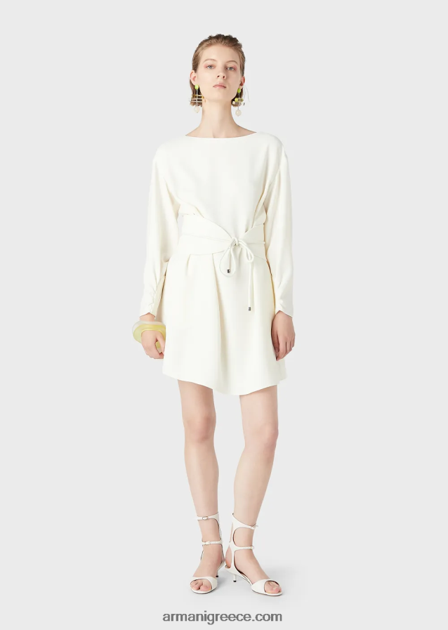 γυναίκες Armani τουνίκ φόρεμα σε τεχνική cady με φύλλο 4046R685 άσπρο