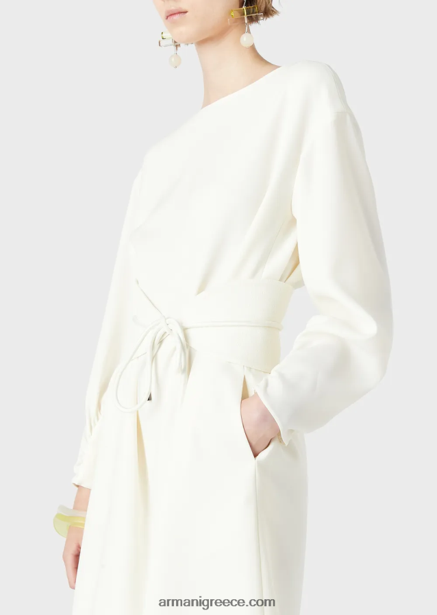 γυναίκες Armani τουνίκ φόρεμα σε τεχνική cady με φύλλο 4046R685 άσπρο
