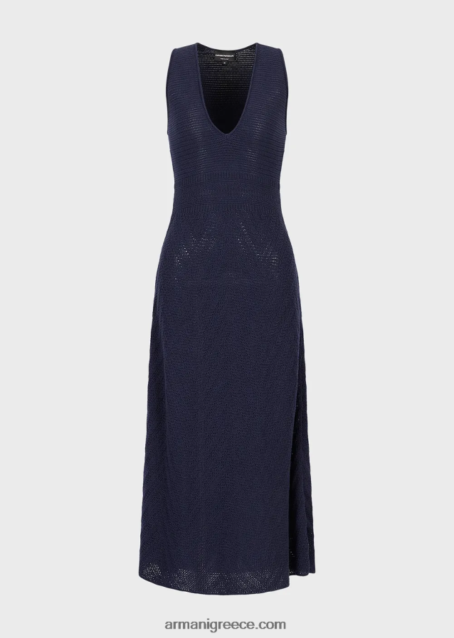 γυναίκες Armani Πλεκτό μακρύ φόρεμα με μοτίβο chevron 4046R6111 ναυτικό μπλε