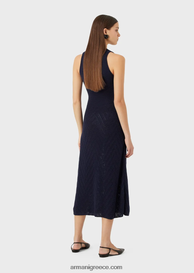 γυναίκες Armani Πλεκτό μακρύ φόρεμα με μοτίβο chevron 4046R6111 ναυτικό μπλε