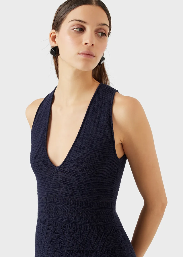 γυναίκες Armani Πλεκτό μακρύ φόρεμα με μοτίβο chevron 4046R6111 ναυτικό μπλε