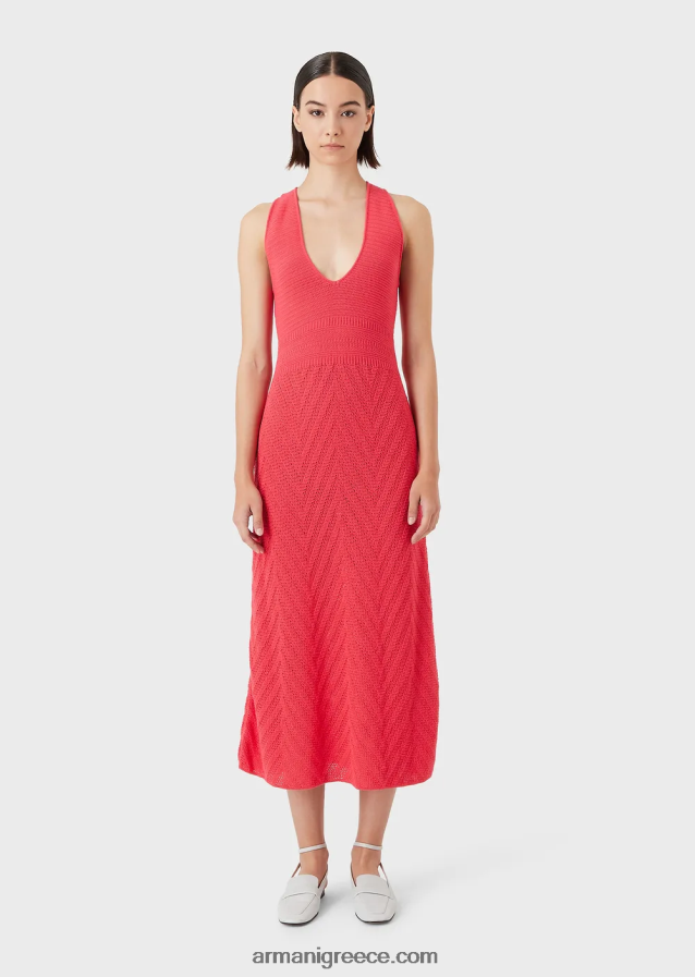γυναίκες Armani Πλεκτό μακρύ φόρεμα με μοτίβο chevron 4046R6112 ροζ