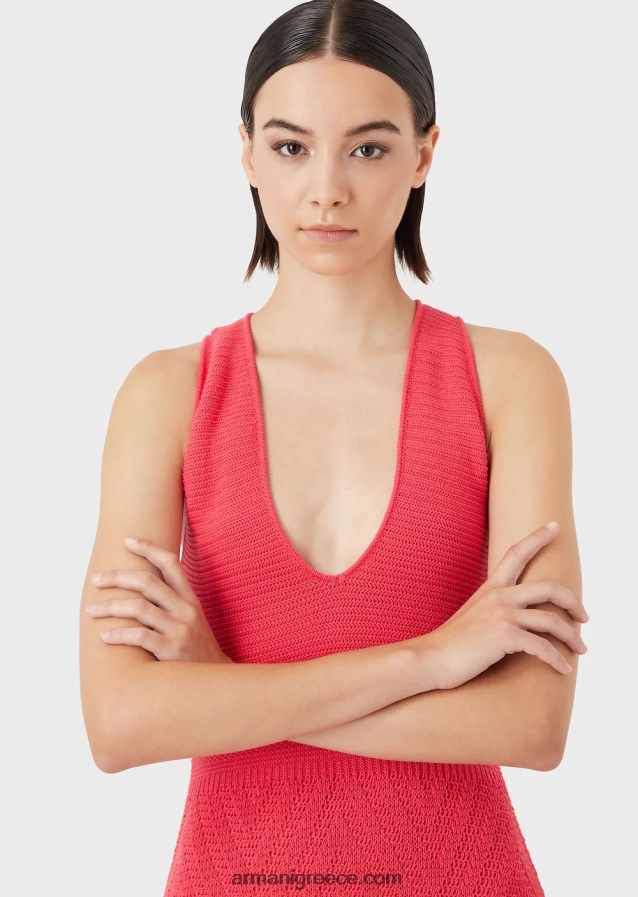 γυναίκες Armani Πλεκτό μακρύ φόρεμα με μοτίβο chevron 4046R6112 ροζ