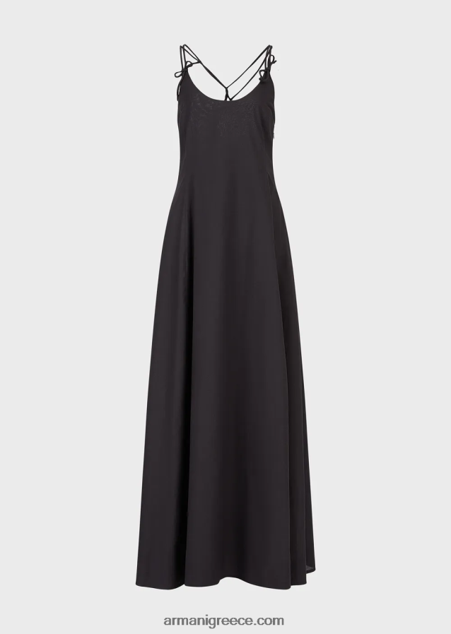 γυναίκες Armani Ποπλίνα μακρύ φόρεμα με crossover πλάτη 4046R6113 μαύρος