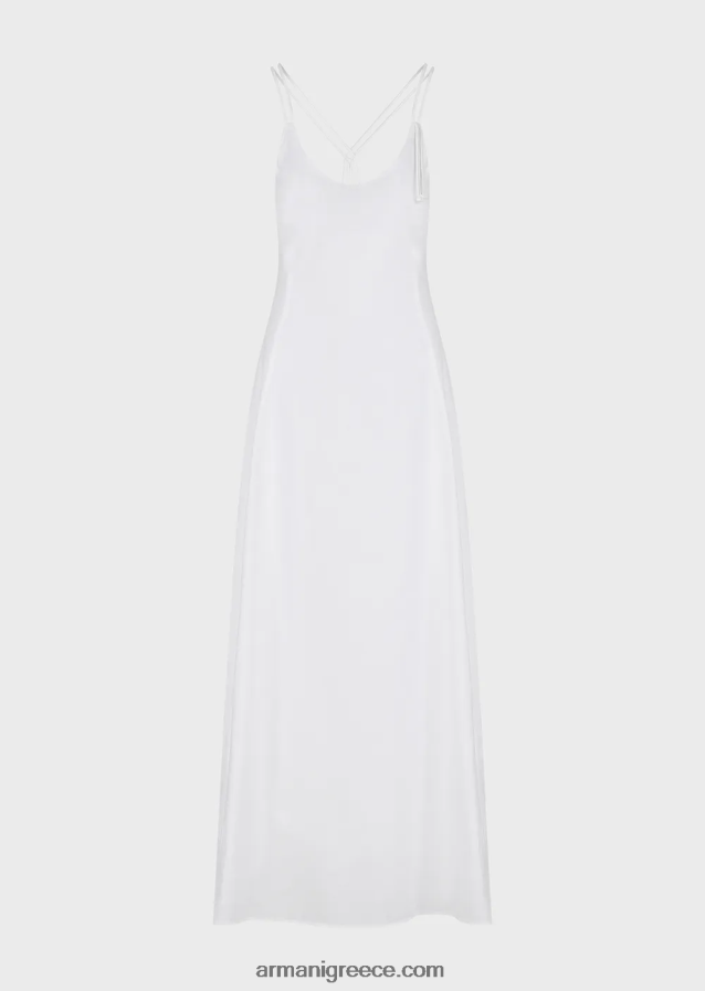 γυναίκες Armani Ποπλίνα μακρύ φόρεμα με crossover πλάτη 4046R6114 άσπρο