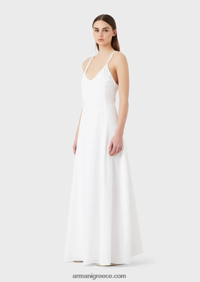 γυναίκες Armani Ποπλίνα μακρύ φόρεμα με crossover πλάτη 4046R6114 άσπρο