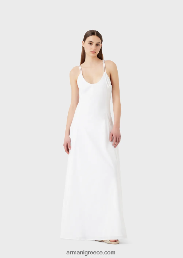 γυναίκες Armani Ποπλίνα μακρύ φόρεμα με crossover πλάτη 4046R6114 άσπρο