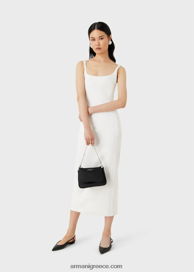 γυναίκες Armani Ευαίσθητο φόρεμα από ζέρσεϊ με θήκη με crossover πλάτη 4046R6121 άσπρο