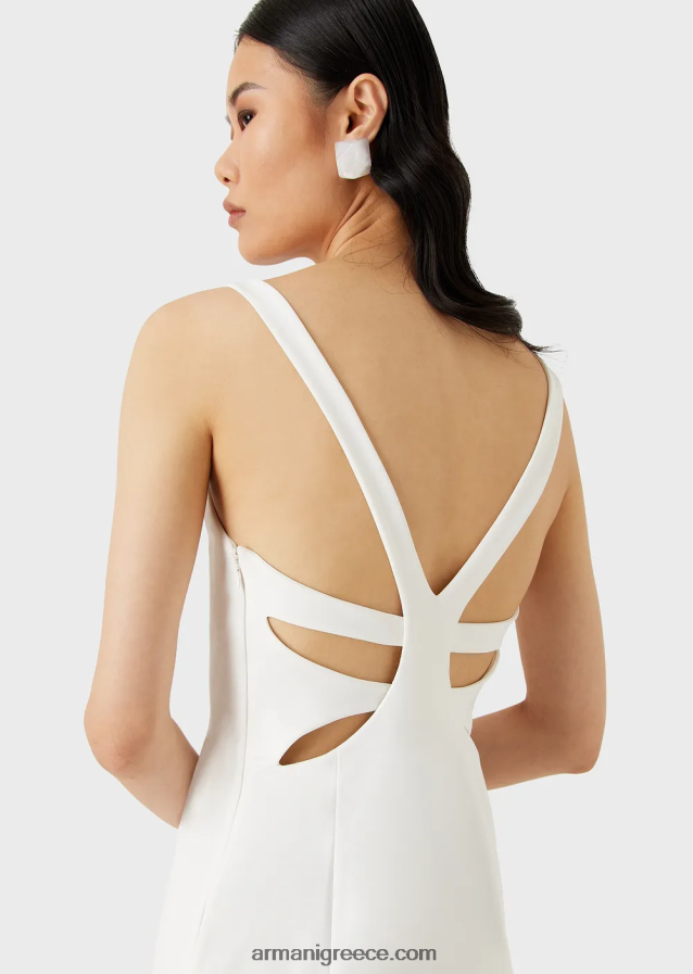 γυναίκες Armani Ευαίσθητο φόρεμα από ζέρσεϊ με θήκη με crossover πλάτη 4046R6121 άσπρο
