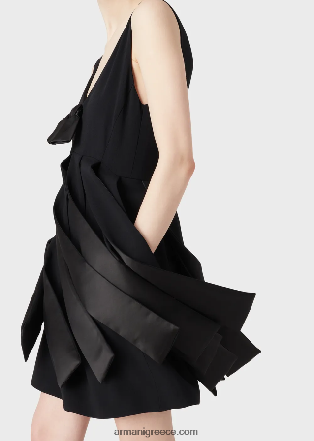 γυναίκες Armani Φόρεμα με φλάντζα με φιόγκο από σατέν envers και κρόσσια 4046R6104