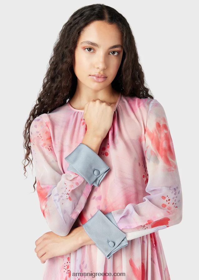 γυναίκες Armani floral-print μεταξωτό-σιφόν μακρύ φόρεμα με μανσέτες 4046R6115