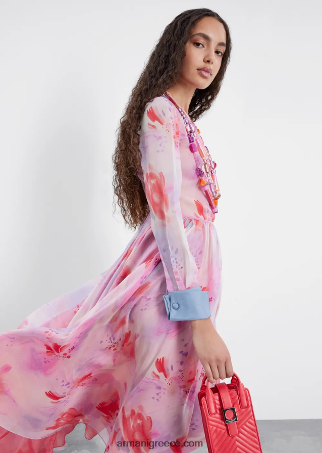 γυναίκες Armani floral-print μεταξωτό-σιφόν μακρύ φόρεμα με μανσέτες 4046R6115