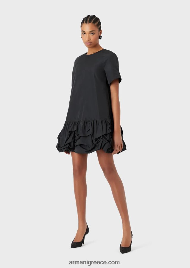 γυναίκες Armani Φόρεμα ταφτά με μαζεμένο flounce 4046R6124 μαύρος