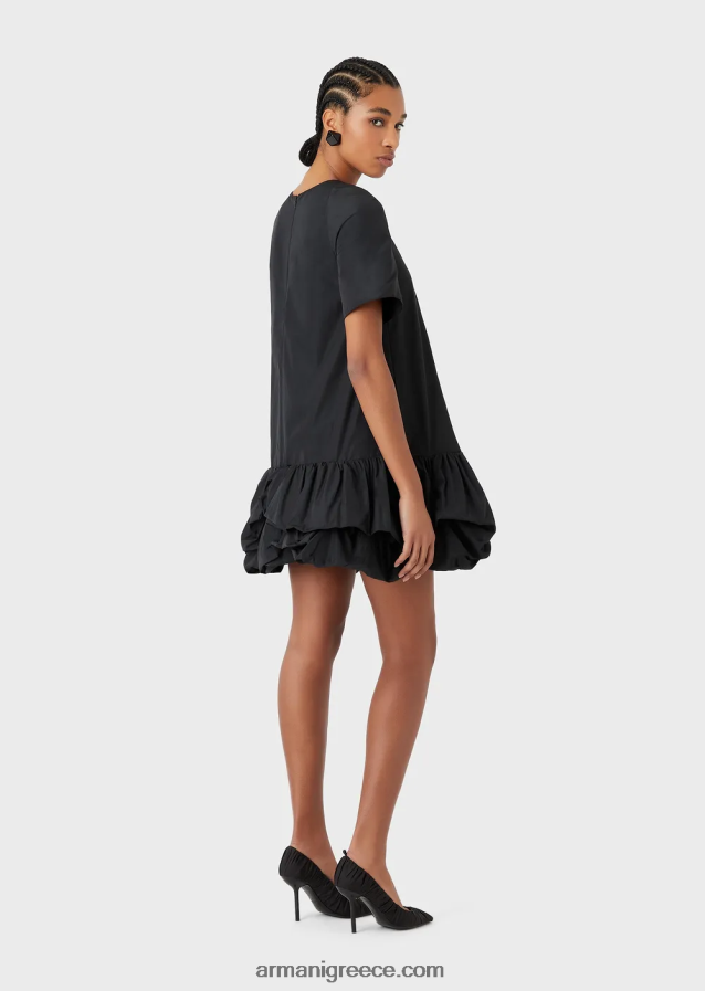 γυναίκες Armani Φόρεμα ταφτά με μαζεμένο flounce 4046R6124 μαύρος