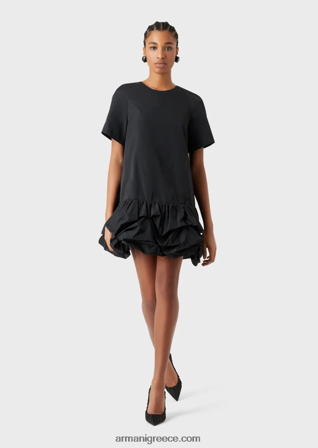 γυναίκες Armani Φόρεμα ταφτά με μαζεμένο flounce 4046R6124 μαύρος
