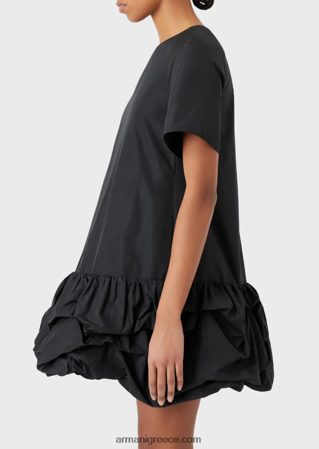 γυναίκες Armani Φόρεμα ταφτά με μαζεμένο flounce 4046R6124 μαύρος