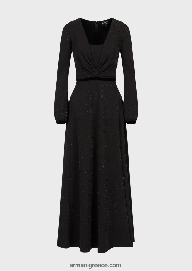 γυναίκες Armani Μίντι φόρεμα με λαιμόκοψη με πλισέ λεπτομέρεια από ύφασμα lurex 4046R6116 μαύρος