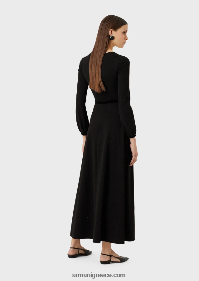 γυναίκες Armani Μίντι φόρεμα με λαιμόκοψη με πλισέ λεπτομέρεια από ύφασμα lurex 4046R6116 μαύρος