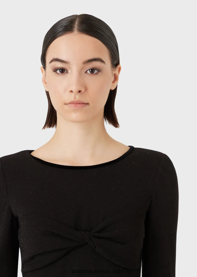 γυναίκες Armani φόρεμα με θήκη με λεπτομέρεια φιόγκο lurex 4046R6117 μαύρος