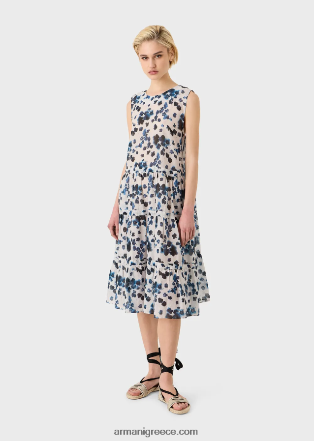 γυναίκες Armani Φόρεμα με λουλουδάτο φόρεμα από τη συλλογή mare capsule σε floral μουσελίνα με μπατίκ 4046R684 πρότυπο