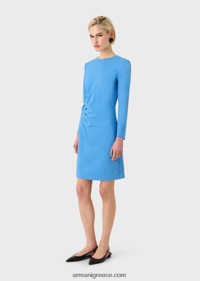 γυναίκες Armani Φόρεμα με θήκη από milano-stitch με draping 4046R6107 γαλανός