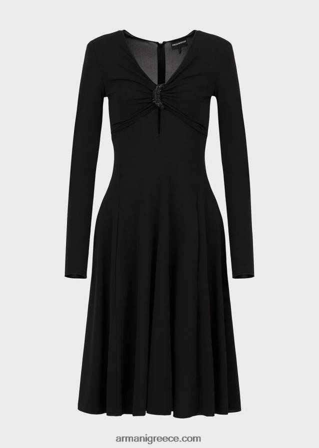 γυναίκες Armani φόρεμα με ματάκι και στρας σε stree jersey crepe 4046R687 μαύρος