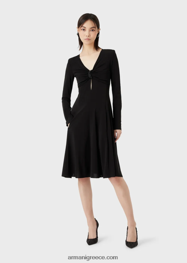 γυναίκες Armani φόρεμα με ματάκι και στρας σε stree jersey crepe 4046R687 μαύρος