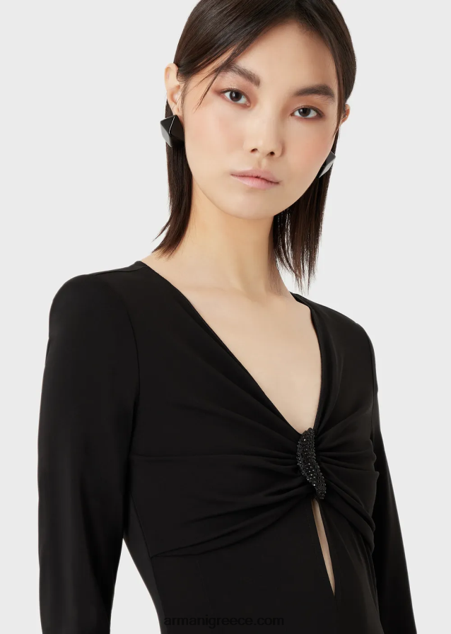 γυναίκες Armani φόρεμα με ματάκι και στρας σε stree jersey crepe 4046R687 μαύρος