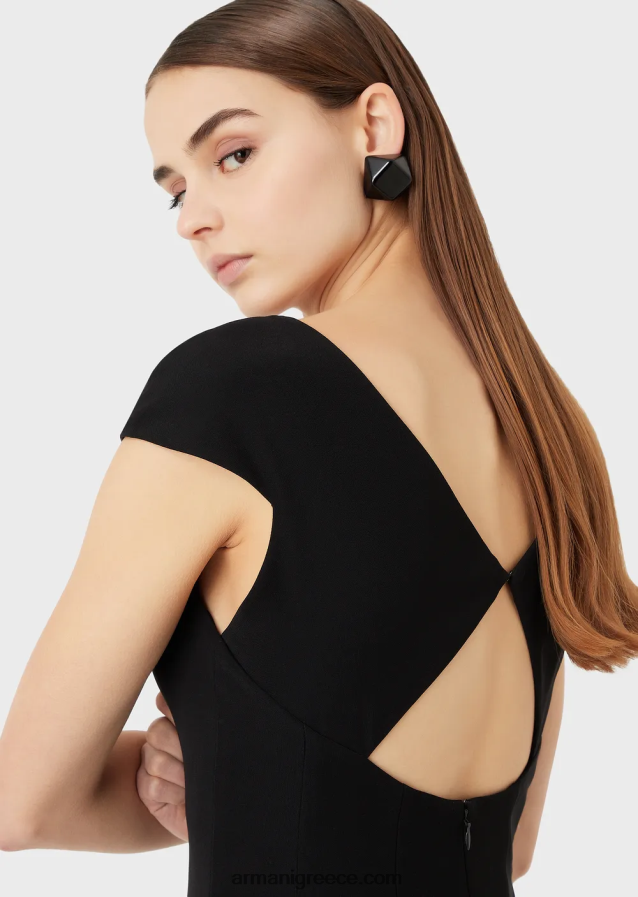 γυναίκες Armani techno-cady flared midi φόρεμα με v λαιμόκοψη 4046R676 μαύρος