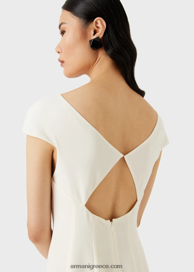 γυναίκες Armani techno-cady flared midi φόρεμα με v λαιμόκοψη 4046R677 άσπρο