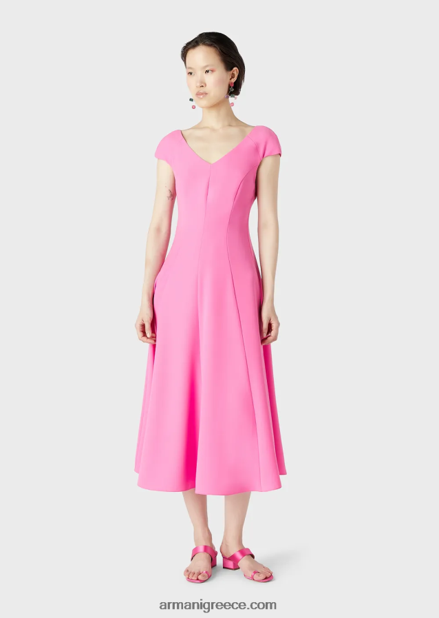 γυναίκες Armani techno-cady flared midi φόρεμα με v λαιμόκοψη 4046R678 φουξία