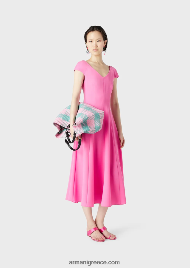 γυναίκες Armani techno-cady flared midi φόρεμα με v λαιμόκοψη 4046R678 φουξία