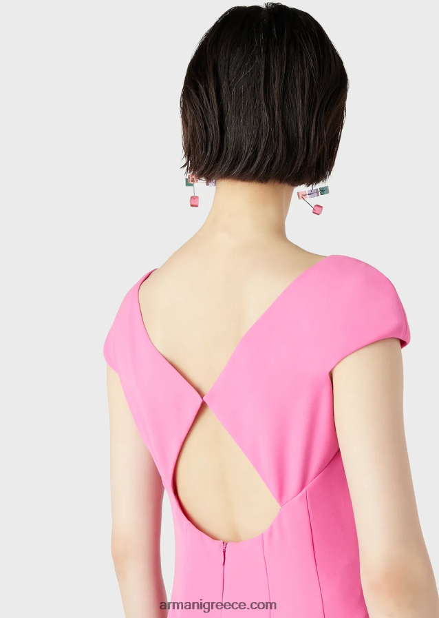 γυναίκες Armani techno-cady flared midi φόρεμα με v λαιμόκοψη 4046R678 φουξία